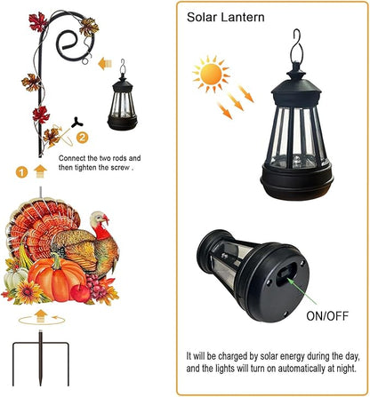 Thanksgiving Turkey Decorations Outdoor,Solar Turkey Garden Stakes,Autumn Fall Decor Yard Stake for Outdoor Garden Lawn Patio