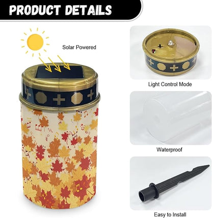 Autumn Fall Maple Leaves Solar Lights Outdoor for Walkway Solar 4 Pieces Pathway Lights Waterproof Solar Lantern Landscape Lighting