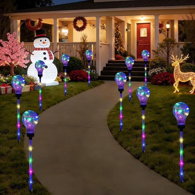 Solar Lights Outdoor Garden Decorative Waterproof 6 Pack Bulb Lights Outside Solar Pathway Lights for Garden Home Christmas Landscape Path Yard Lawn Driveway Flowerbed Decor - Multicolor