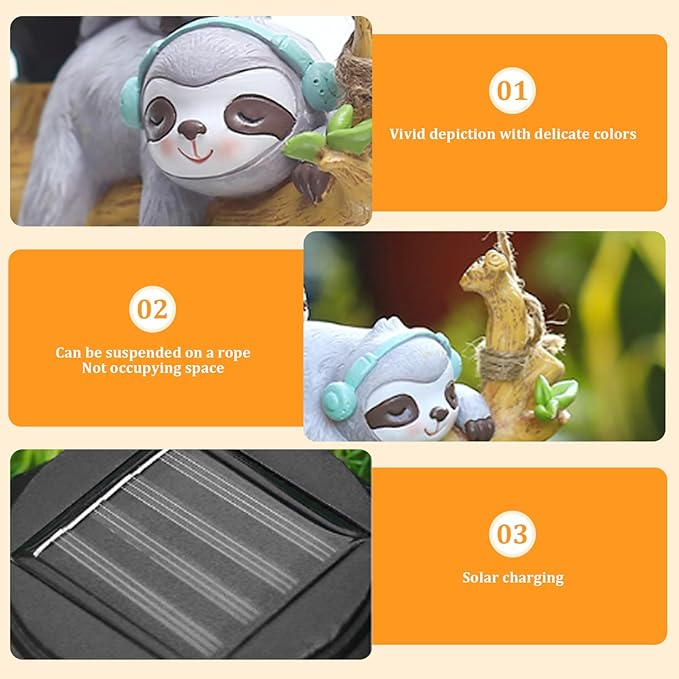 Solar Garden Ornaments Resin Sloth Animal Solar Lights Waterproof Hanging Sloth Decor with LED Lanterns Cute Solar Garden Lights for Patio Balcony Yard Lawn Garden Decorations Sloth