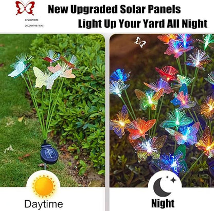 GUOCHENG Rose&Butterfly Solar Garden Lights, 7-Color Changing Outdoor Decorations Flower and Butterfly Lights, Garden Decor for Outside, Yard, Patio, Pathway, Galaxy Rose Butterfly Lights(4 Pack)