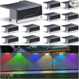 12PK Solar Fence Lights Outdoor Waterproof LED - Warm White & RGB 6 Color, Dusk to Dawn Deck Light, IP65 Waterproof | Lumora