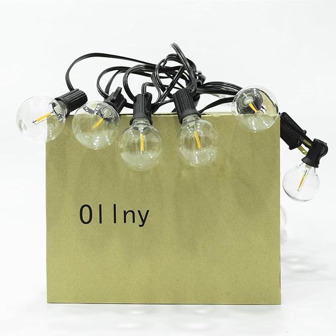 Ollny G40 25FT Outdoor String Lights 13 Edison + 1 Spare LED Bulbs