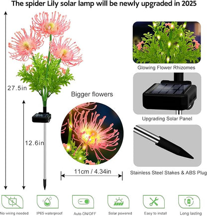 Solar Garden Flower Lights Outdoor, 4 Pack Pink Spider Lily Solar Lights with Glowing Stems, IP65 Waterproof LED Yard Decor for Patio Lawn Pathway, Mother's Day Valentine Gifts for Women Mom Grandma