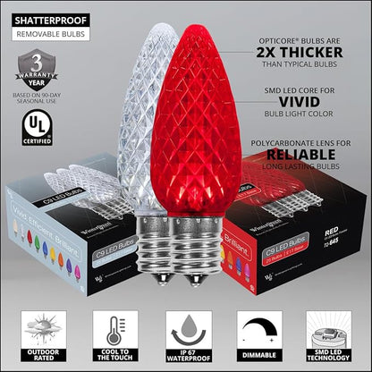Wintergreen Lighting C9 OptiCore LED Commercial Outdoor Christmas Lights Heavy Duty; Wedding; White Wire (50 Lights, 50 Ft, Red/Cool White)