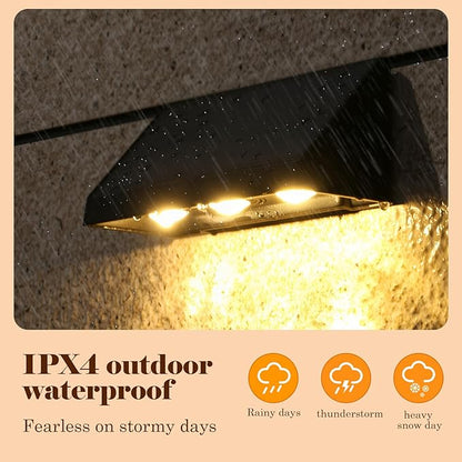 Solar Wall Light Outdoor-2 Pack, Three-Bulb IP65 Waterproof 60 Lumens, Warm White Lighting Auto ON/Off Deck Lighting for Wall for Patio, Backyard, Steps, Deck, Fence