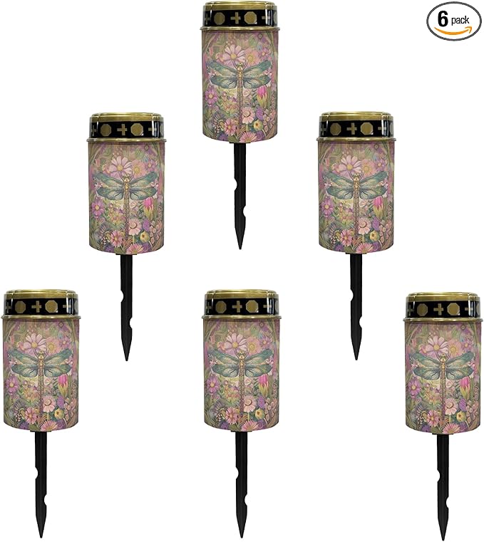 Dragonfly-Pink Floral Solar Outdoor Lights Solar Garden Stake Lights Waterproof Pathway Lights Flameless Landscape Lighting Walkway Lights Solar Powered Light Wall Light Auto On/Off