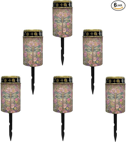 Dragonfly-Pink Floral Solar Outdoor Lights Solar Garden Stake Lights Waterproof Pathway Lights Flameless Landscape Lighting Walkway Lights Solar Powered Light Wall Light Auto On/Off