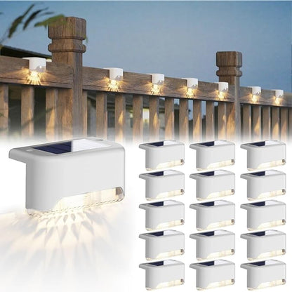 JACKYLED Solar Deck Lights 16 Pack Solar Fence Light Solar Powered Outdoor Step Light IP65 Waterproof LED Pathway Light for Deck Fence Railing Garden Patio StairYard, White