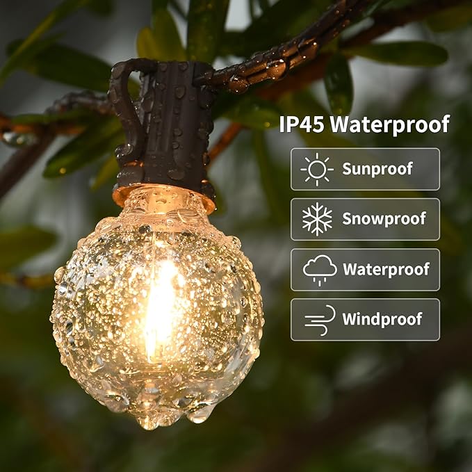 100ft 2-Pack Outdoor String Lights,Dimmable G40 LED String Lights with 52 Shatterproof Clear Bulbs UL Approval | Lumora
