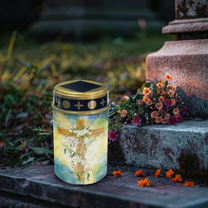 Cross Floral Cemetery Lights - Solar Garden Pathway Lights, Outdoor Waterproof, Warm White | Lumora