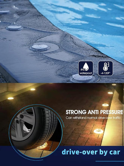 Solar Dock Lights, Bright Disc LED Outdoor Waterproof, Anti-Slip & Anti-Trip Flat Low Profile for Marine, Deck, Ground, Pool, Pier, Pathway, Step (Warm White, 6Pack)