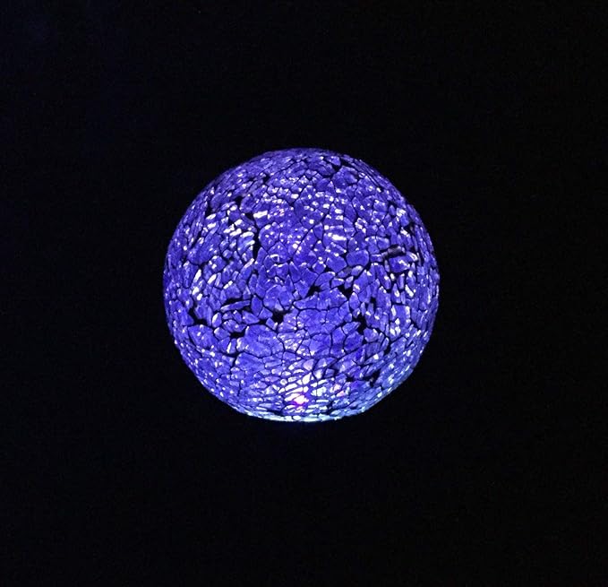 Solar Blue Mosaic Glass Ball Light (Ocean Blue Color), Garden Decor Stake Multi-Color Color Change Yard LED Lamp Light