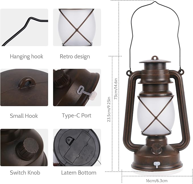 2 Pack Vintage Lantern Flickering Flame Rechargeable LED Retro Camping Lights 4 Modes Remote Control Battery | Lumora