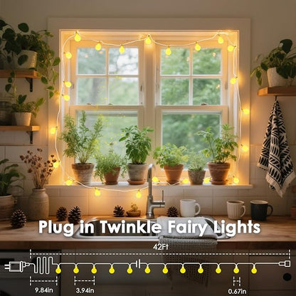 LORRYTE Connectable 43FT 100LED Globe String Lights | 8 Modes Warm White String Lights Plug in with Remote | Hanging Fairy Light for Indoor Outdoor Bedroom Party Classroom Christmas Tree Decor