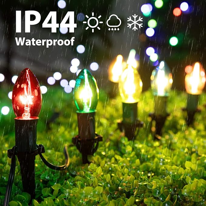 Brightown C9 Christmas Pathway String Lights Outdoor - 4 Pack Total 102.8 FT 80 Clear Lights with 80 Stakes, Connectable Waterproof Walkway Light for Indoor Xmas Party Holiday Decoration, Multicolor