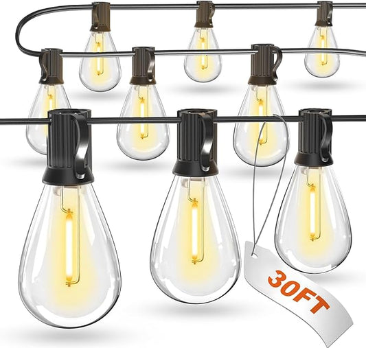 luckystyle 30FT LED Outdoor String Lights with 8+1 Edison Shatterproof Waterproof Bulbs, 2700K Commercial Grade Patio Lights, Heavy Duty Outside Hanging Outdoor Lights for Garden Porch Deck Decor