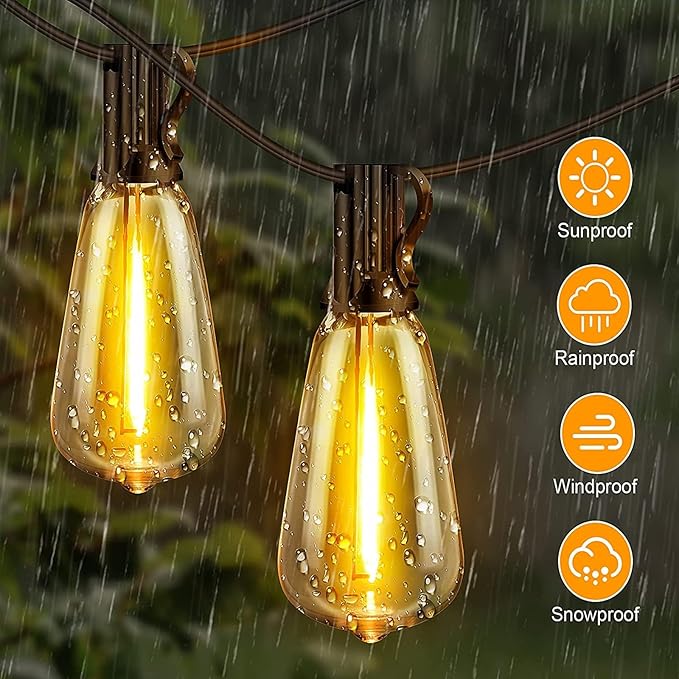 cjc Outdoor Solar String Lights Waterproof 25FT with 25 Shatterproof ST38 LED Bulbs, 2700K Solar Lights Outdoor | Lumora