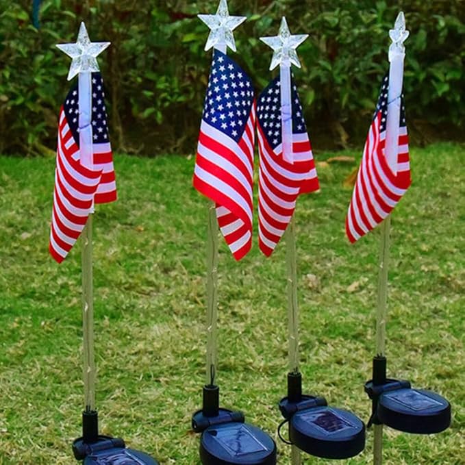 Solar Decorative Lights LED Outdoor Solar Lights America Flag Decorative Flags Patriotic Garden Flag Solar Landscaping Spotlights Solar Garden Lights Outdoor LED Flagpole Lights