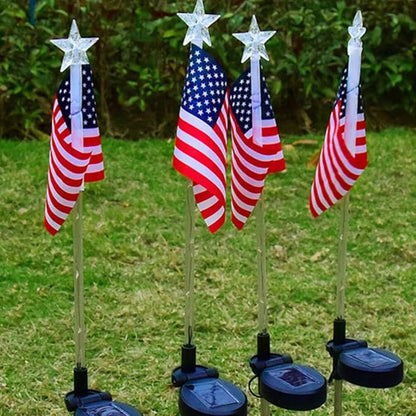 Solar Decorative Lights LED Outdoor Solar Lights America Flag Decorative Flags Patriotic Garden Flag Solar Landscaping Spotlights Solar Garden Lights Outdoor LED Flagpole Lights