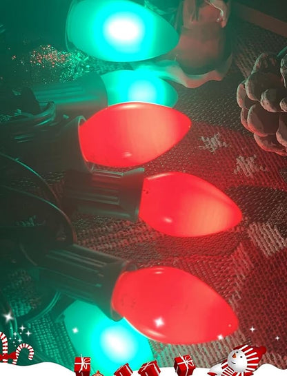 C7 Outdoor Christmas Lights - 25ft Red and Green Christmas Lights with 27 Ceramic Bulbs(2 Spare), Waterproof Extendable Christmas Tree Lights for Indoor Party Backyard Xmas Light,Green Wire