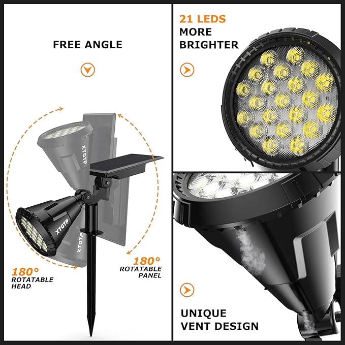 Solar Spot Lights Outdoor, 21 LEDs Solar Outdoor Lights Auto On/Off with 3 Modes, IP67 Waterproof Yard Spotlight | Lumora