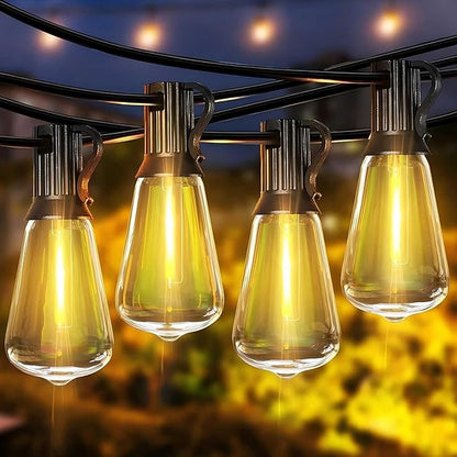 VENETIO 30LED 12m Solar String Lights Outdoor Waterproof, [3000K Auto Light-Sensing] 50,000H Long-Lasting, 8 Lighting Modes + 4 Timer/Dimmer Remote Control, Shatterproof IP54 Garden Patio Lights
