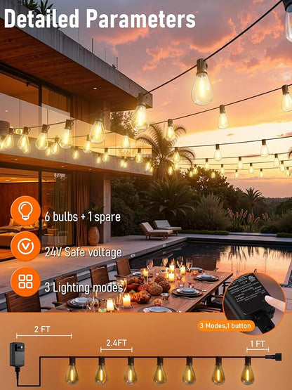 luckystyle 15FT LED Outdoor String Lights with Remote, 6+1 Shatterproof Bulbs Waterproof and Dimmable Patio Lights for Porch, Garden, Backyard, Deck, Balcony, 2700K Hanging Lighting