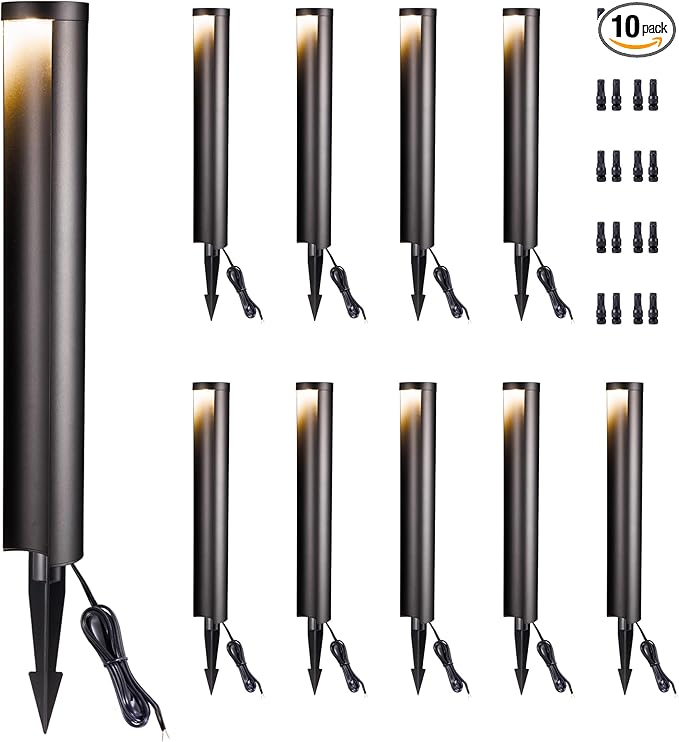 Landscape Path Lights Wired, LED 12V Low Voltage Pathway Lights, Outdoor Waterproof, 5W 200LM, Black Aluminum for Driveway Yard 10 Pack