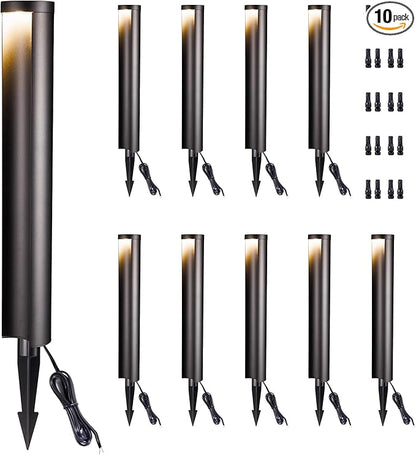 Landscape Path Lights Wired, LED 12V Low Voltage Pathway Lights, Outdoor Waterproof, 5W 200LM, Black Aluminum for Driveway Yard 10 Pack