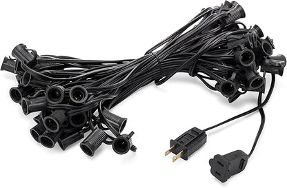 Holiday Lighting Outlet C7 Christmas Light String, Patio and Event Lighting, Black Cord, 12" Socket Spacing SPT-1 (50',)