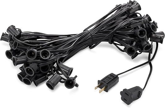 Holiday Lighting Outlet C7 Christmas Light String, Patio and Event Lighting, Black Cord, 12" Socket Spacing SPT-1 (50',)