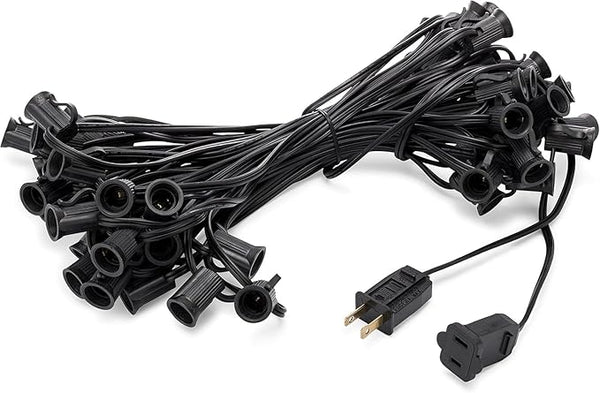 Holiday Lighting Outlet C7 Christmas Light String, Patio and Event Lighting, Black Cord, 12" Socket Spacing SPT-1 | Lumora