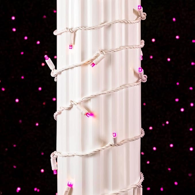 Novelty Lights 25ft Christmas String Lights, 50 Pink LED Bulbs on White Wire, 6" Spacing, Connectable Indoor Outdoor Commercial Grade Lighting for Holidays Patio Weddings