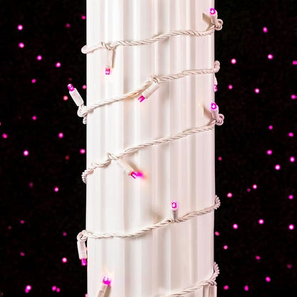 Novelty Lights 25ft Christmas String Lights, 50 Pink LED Bulbs on White Wire, 6" Spacing, Connectable Indoor Outdoor Commercial Grade Lighting for Holidays Patio Weddings