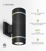 ASD 2 Light LED Indoor & Outdoor Wall Light Fixture | 18W 1180LM 3000K-5000K 100-277V Cylinder Up Down Lights | | Lumora