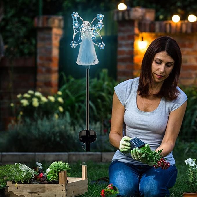 Solar Angel Lights - Garden Lights Solar Powered Waterproof with Fairy Angel Decor | Landscape Decorative Light for Garden Yard Patio, Cemetery Grave Decorations