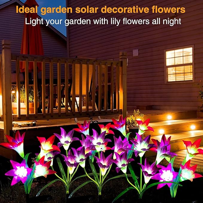 Ulalaza 2PCS Garden Solar Lights Multi-Color Changing 4 LED Flower Stake Light Decorative Landscape Lawn Yard Outdoor Lights Purple and White Length is 800mm/30inch