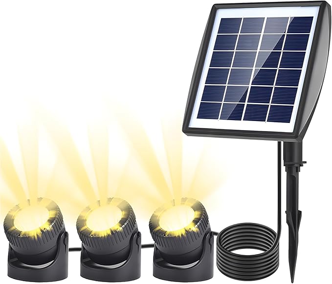 Solar Lights, Garden Outdoor Proof Water, LED Solar Pathway Lights with 3 Adjustable Heads, Stake Included, 2200mAh Battery, for Landscape, Yard, Pool, Walkway (Warm White, (Warm White)