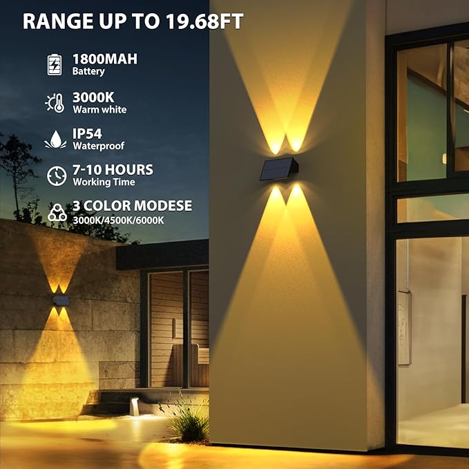 Solar Fence Lights, 2PACK Solar Wall Lights Outdoor Up and Down Waterproof IP54 Solar Light Outdoors for Yard | Lumora