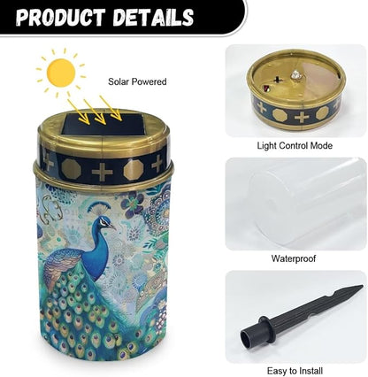 ZOUTAIRONG Solar Light for Cemetery Grave 2 Pack Solar Garden Lights Solar Lights Outdoor Pathway Solar Pathway Lights Outdoor Cemetery Solar Lights for Grave Solar Lights Peacock