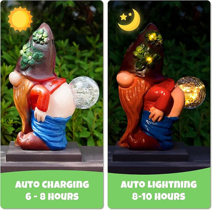 Solar Garden Statues Lights, 8.5" Christmas Outdoor Gnome Figurine with Auto On/Off for Yard Patio Decor, Gifts for Women, Grandma, Mom, Housewarming