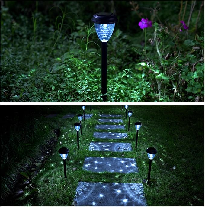 EXCMARK 10 Pack Solar Lights for Outside Pathway Walkway Driveway Garden Yard Solar Powered Lights Outdoor Waterproof. (Cool White)
