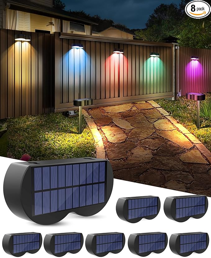 2-in-1 Solar Lights Outdoor 8 Pack with Ground Stakes, RGBWW 10 Fixed Colors & 5 Modes, Waterproof IP65 Solar Landscape Lighting for Outside Garden Lights for Walkway Driveway