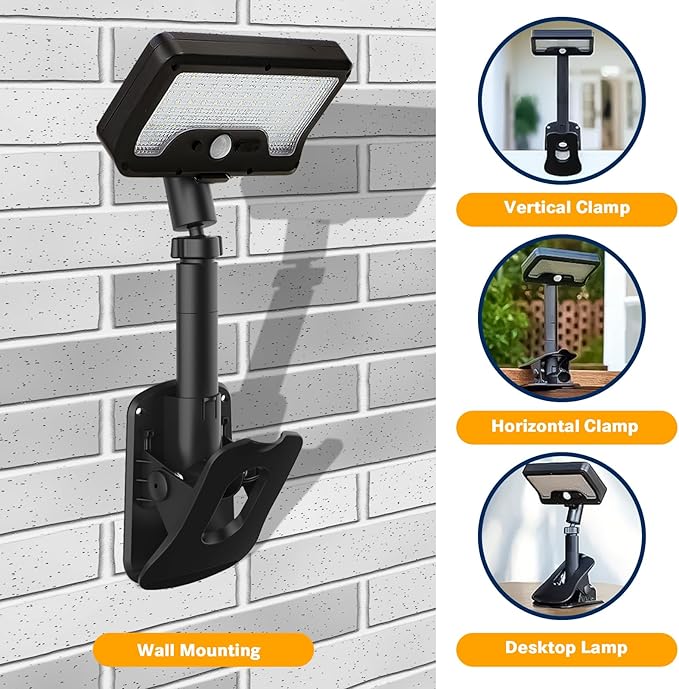 Pacify Clip On Solar Lights Outdoor with Motion Sensor, 92 LED 600LM Adjustable Solar Clip Lights, IP65 Waterproof Clamp Solar Lights for Fence Deck Gutter Camping Security(2 Pack Warm White 3000K)