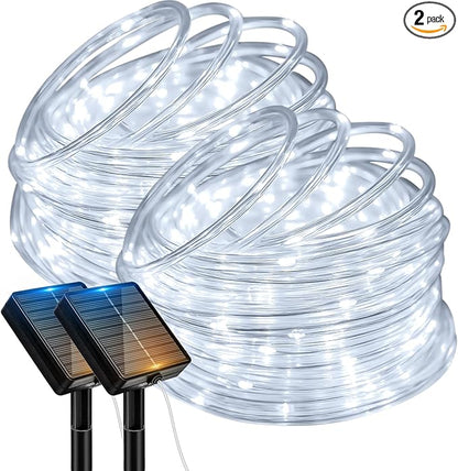 btfarm 2 Pack Solar Rope Lights Outdoor, 120LED 46FT Solar String Lights Outside Waterproof, 8 Lighting Modes Tree Tube Fairy Light Solar Powered for Garden Christmas Yard Party Decoration, Cool White