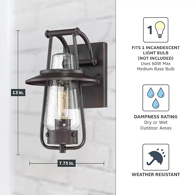 Designers Fountain Stonyridge Outdoor Light Fixture, 13 Inch Exterior Wall Lantern Sconce for Front Door, Patio and Porch, Satin Bronze, 32021-SB