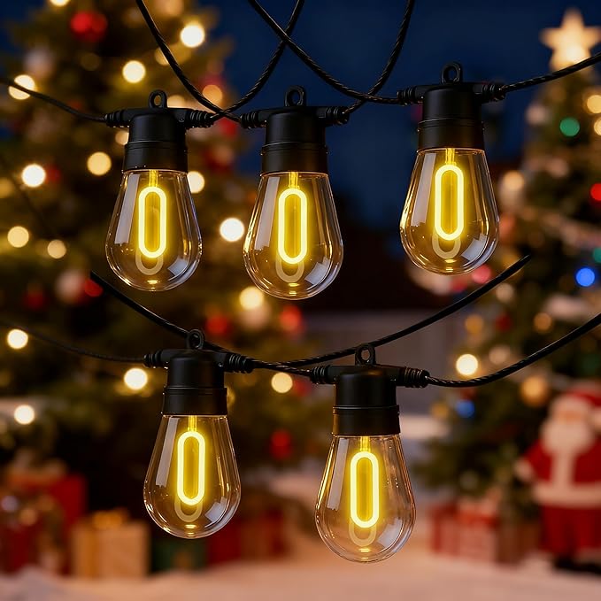 LED Outdoor String Lights, 50FT Patio Lights with 16Pcs Shatterproof S14 Bulb(1 Spare),4 Lighting Mode, Connectable, Waterproof Warm White Edison Plastic Bulb Hanging Light for Yard Gazebo Porch Décor