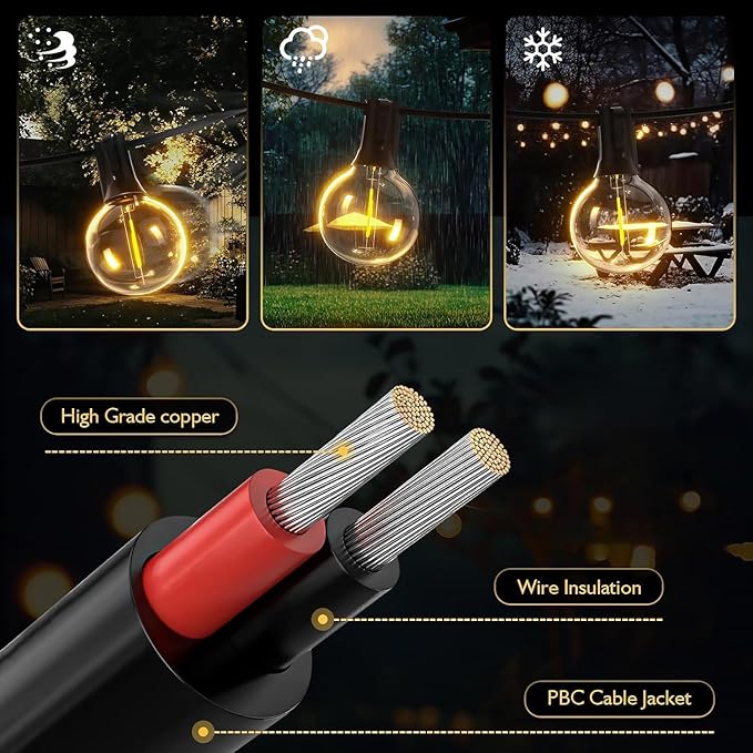 Outdoor String Lights 100ft LED Hanging Globe Patio Lights with G40 Shatterproof Bulbs(34+3 Bulbs), Waterproof Connectable Hanging Light for Indoor Outdoor Decor Garden Camping Backyard Porch