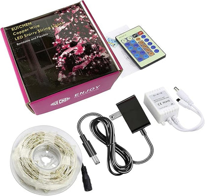 RUICHEN Dimmable Purple Fairy Lights Plug in, 33 Ft 100 LED Twinkle String Lights with Remote, Waterproof Silver Wire Lights for Christmas Halloween Party Bedroom Patio Garden